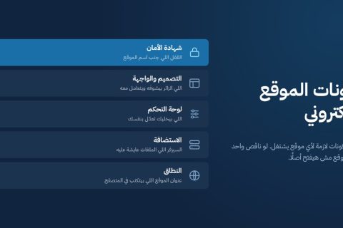 مكونات الموقع الالكتروني الخمسة مرتبة من النطاق إلى شهادة الأمان
