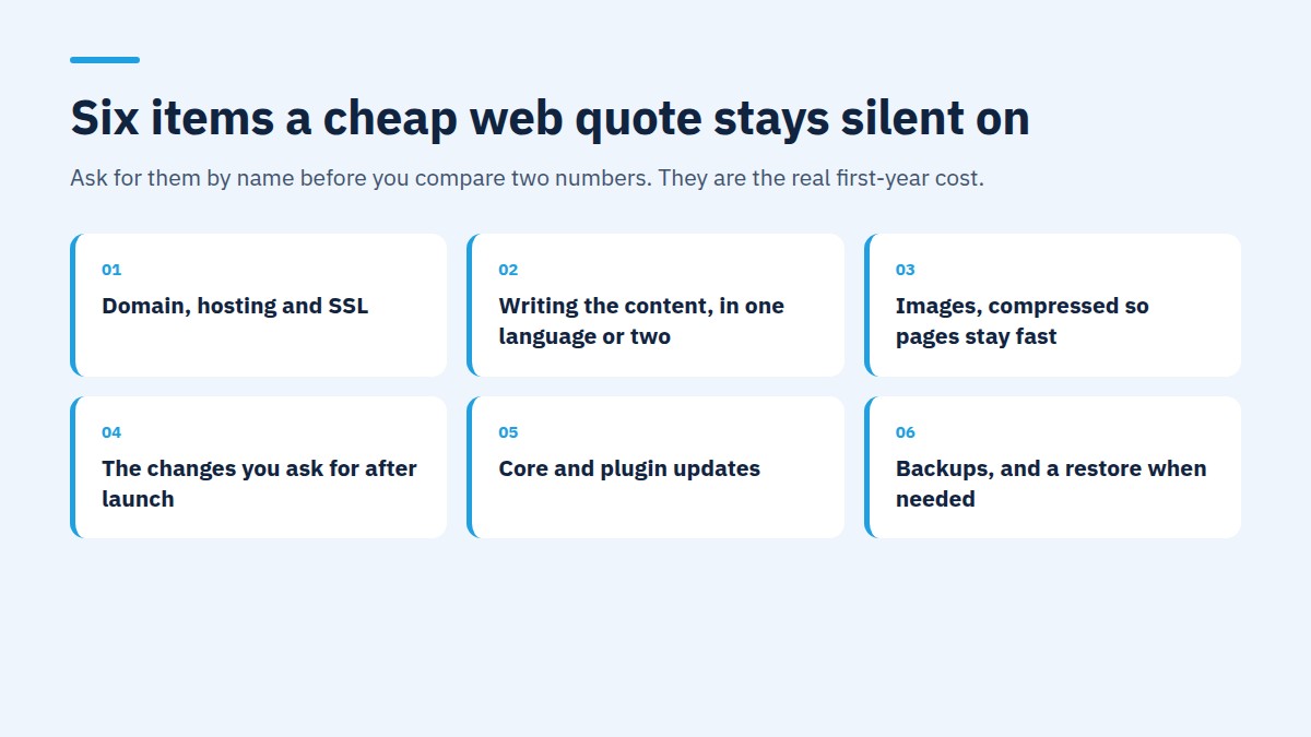Web Design Company or Freelancer? The Real Difference 1 First-year website cost items to weigh in a web design company vs freelancer decision