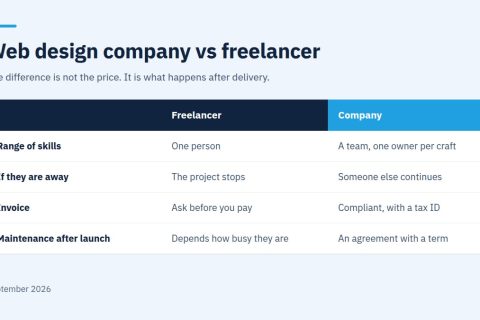 Web design company vs freelancer comparison table across four items